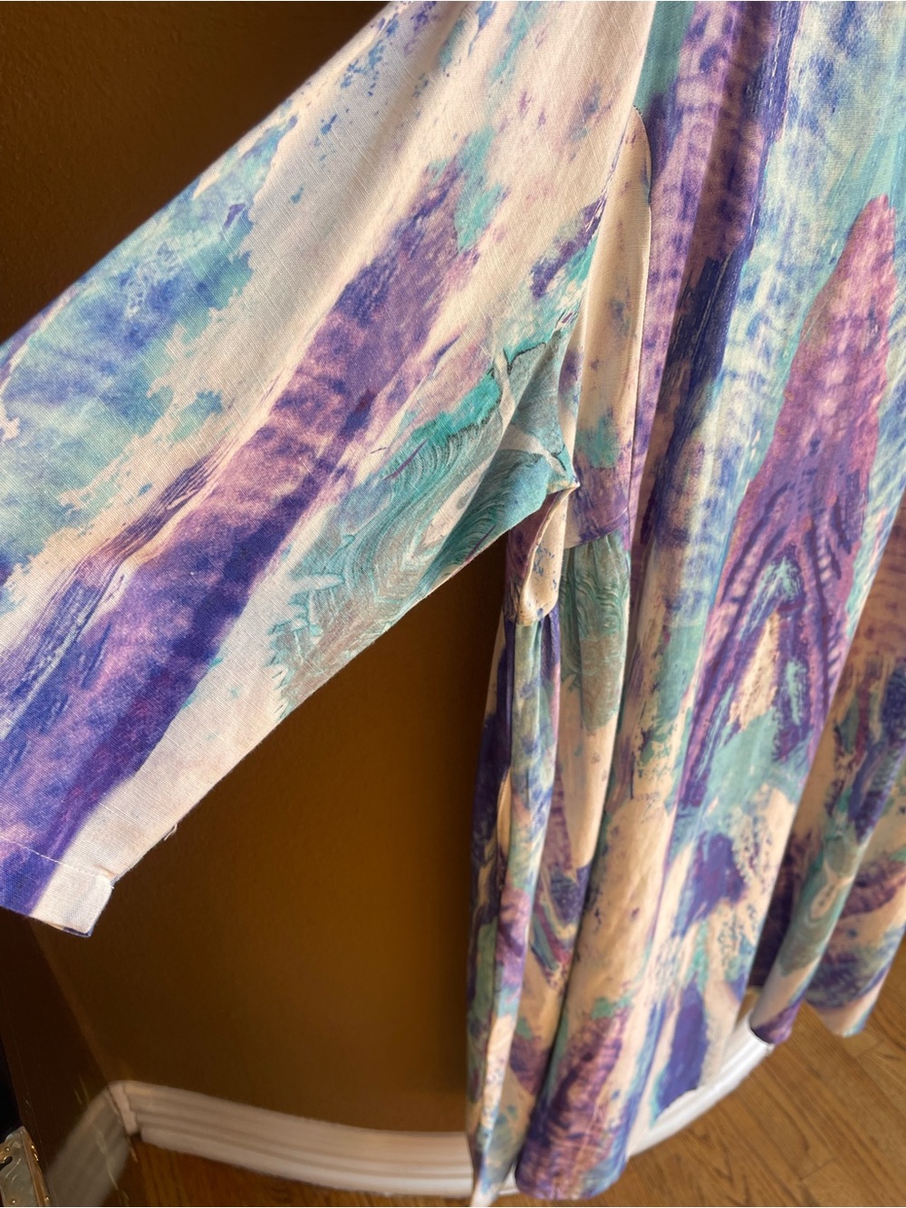 NWT Soft Surroundings XL Wearable Art Watercolor Linen Blend Midi Dress Pockets - Picture 6 of 8